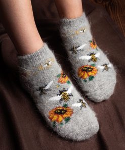 Unisex Bees & Flowers Thick Goat Wool Low-Cut Socks