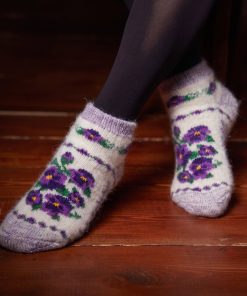Women's Plush Pansies Goat Wool Low-Cut Socks