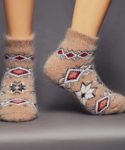 Unisex Rustic Diamonds Thick Goat Wool Low-Cut Socks