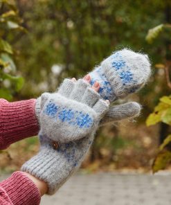 Women's Blue Blizzard Goat Wool Mitten Gloves