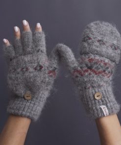 Women's Geometric Charm Goat Wool Mitten Gloves