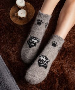 Unisex Lone Wolf Goat Wool Thick Low-Cut Socks