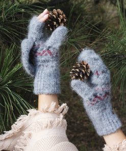 Women's Geometric Charm Goat Wool Mitten Gloves