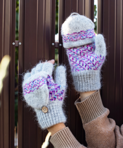 Women's Cherry Blossom Goat Wool Mitten Gloves