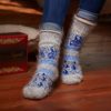 Unisex Nautical Seascape Non-Binding Goat Wool Crew Socks