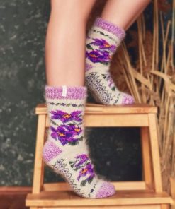 Women's Winter Violets Thick Goat Wool Crew Socks