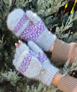 Women's Cherry Blossom Goat Wool Mitten Gloves