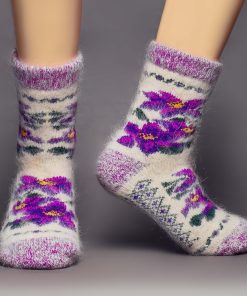Women's Winter Violets Thick Goat Wool Crew Socks