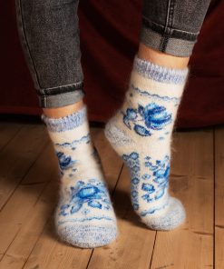 Women's Winter Florals Thick Goat Wool Crew Socks
