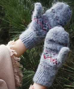 Women's Geometric Charm Goat Wool Mitten Gloves