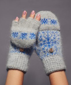 Women's Blue Blizzard Goat Wool Mitten Gloves