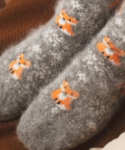Unisex Frisky Foxes Goat Wool Thick Crew Socks