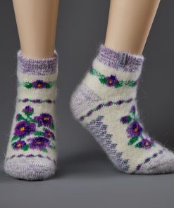 Women's Plush Pansies Goat Wool Low-Cut Socks