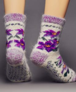 Women's Winter Violets Thick Goat Wool Crew Socks