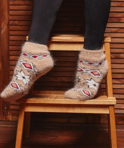 Unisex Rustic Diamonds Thick Goat Wool Low-Cut Socks