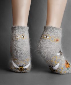 Unisex Bees & Flowers Thick Goat Wool Low-Cut Socks