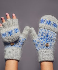 Women's Blue Blizzard Goat Wool Mitten Gloves