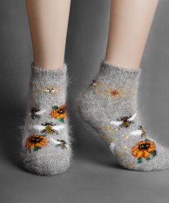 Unisex Bees & Flowers Thick Goat Wool Low-Cut Socks