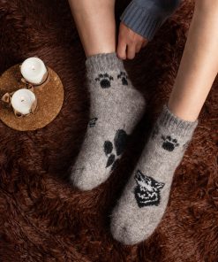 Unisex Lone Wolf Goat Wool Thick Low-Cut Socks