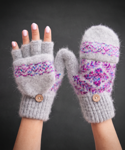 Women's Cherry Blossom Goat Wool Mitten Gloves