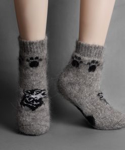 Unisex Lone Wolf Goat Wool Thick Low-Cut Socks
