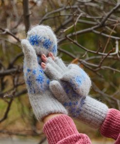Women's Blue Blizzard Goat Wool Mitten Gloves