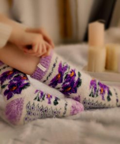 Women's Winter Violets Thick Goat Wool Crew Socks