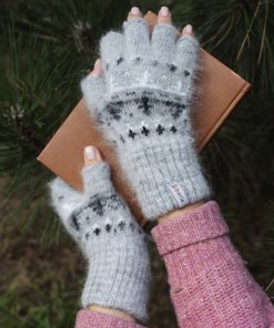 Women's Forest Reflection Goat Wool Fingerless Gloves