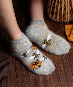 Unisex Bees & Flowers Thick Goat Wool Low-Cut Socks