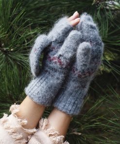 Women's Geometric Charm Goat Wool Mitten Gloves