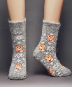 Unisex Frisky Foxes Goat Wool Thick Crew Socks