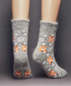 Unisex Frisky Foxes Goat Wool Thick Crew Socks