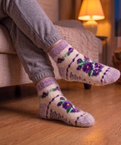 Women's Plush Pansies Goat Wool Low-Cut Socks